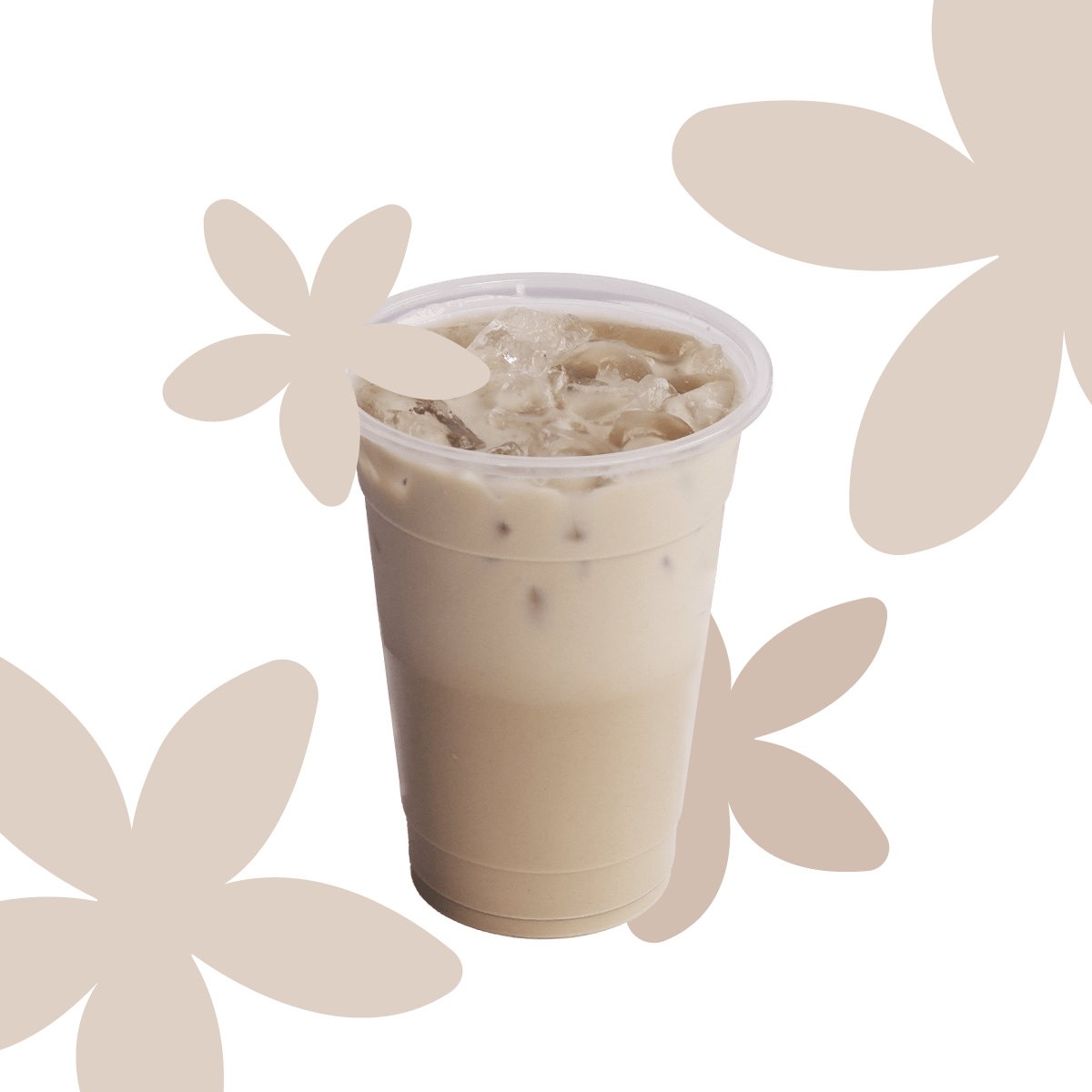 Milktea Image of one of the cafe shop with flower background and brown and white color theme.