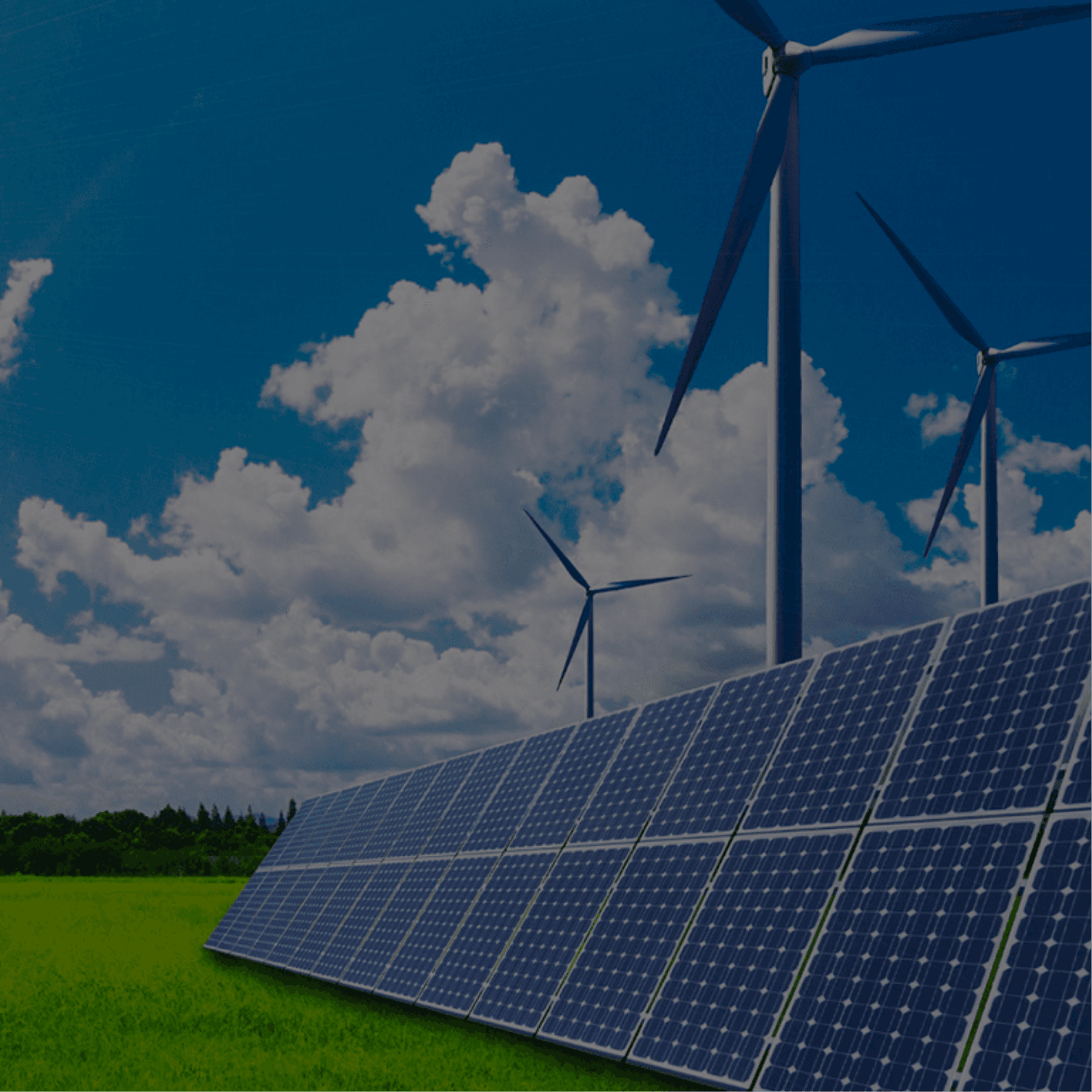 Renewable energy sources: solar panels and wind turbines in a field