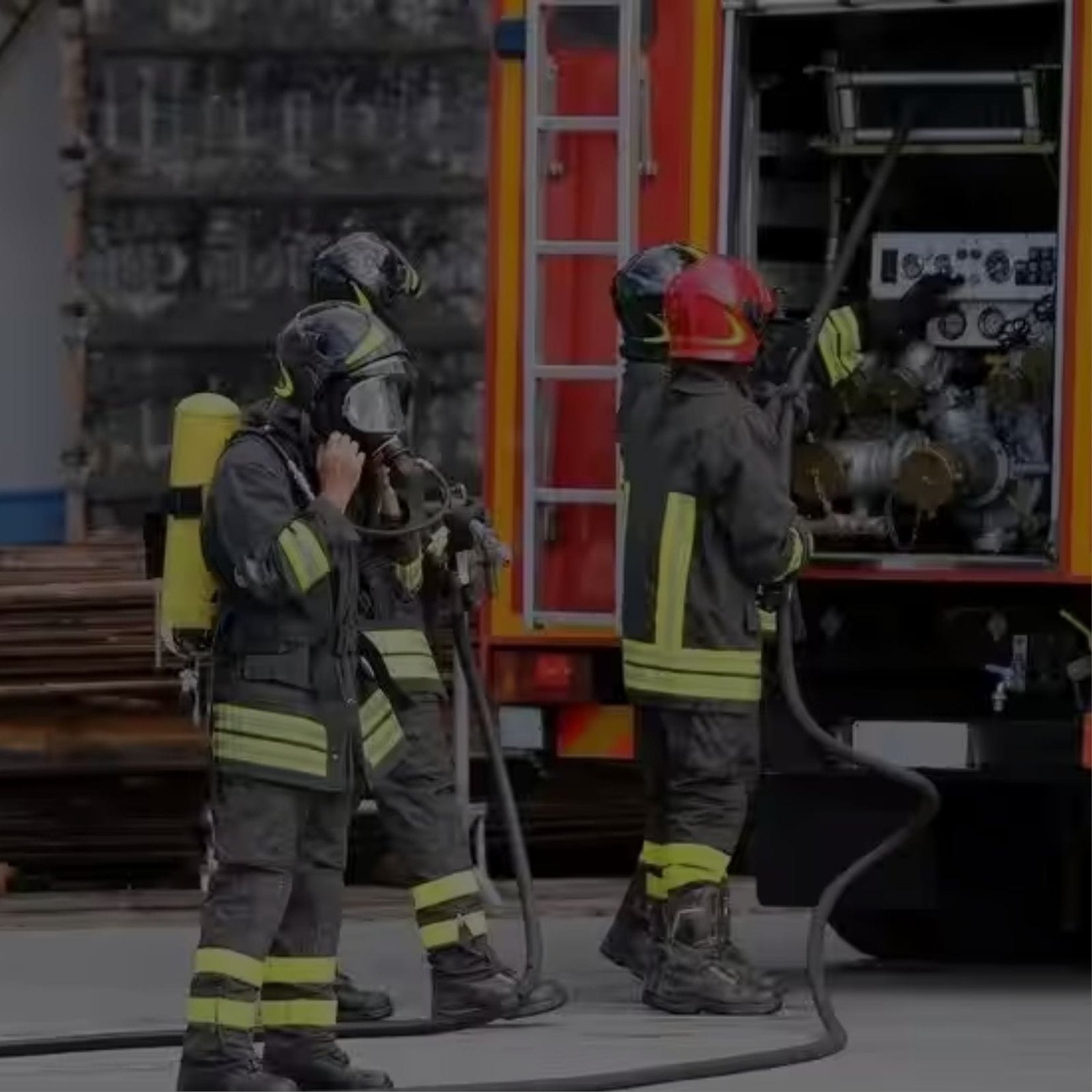 Firefighters Fire Station working on a fire truck, preparing equipment to combat a fire
