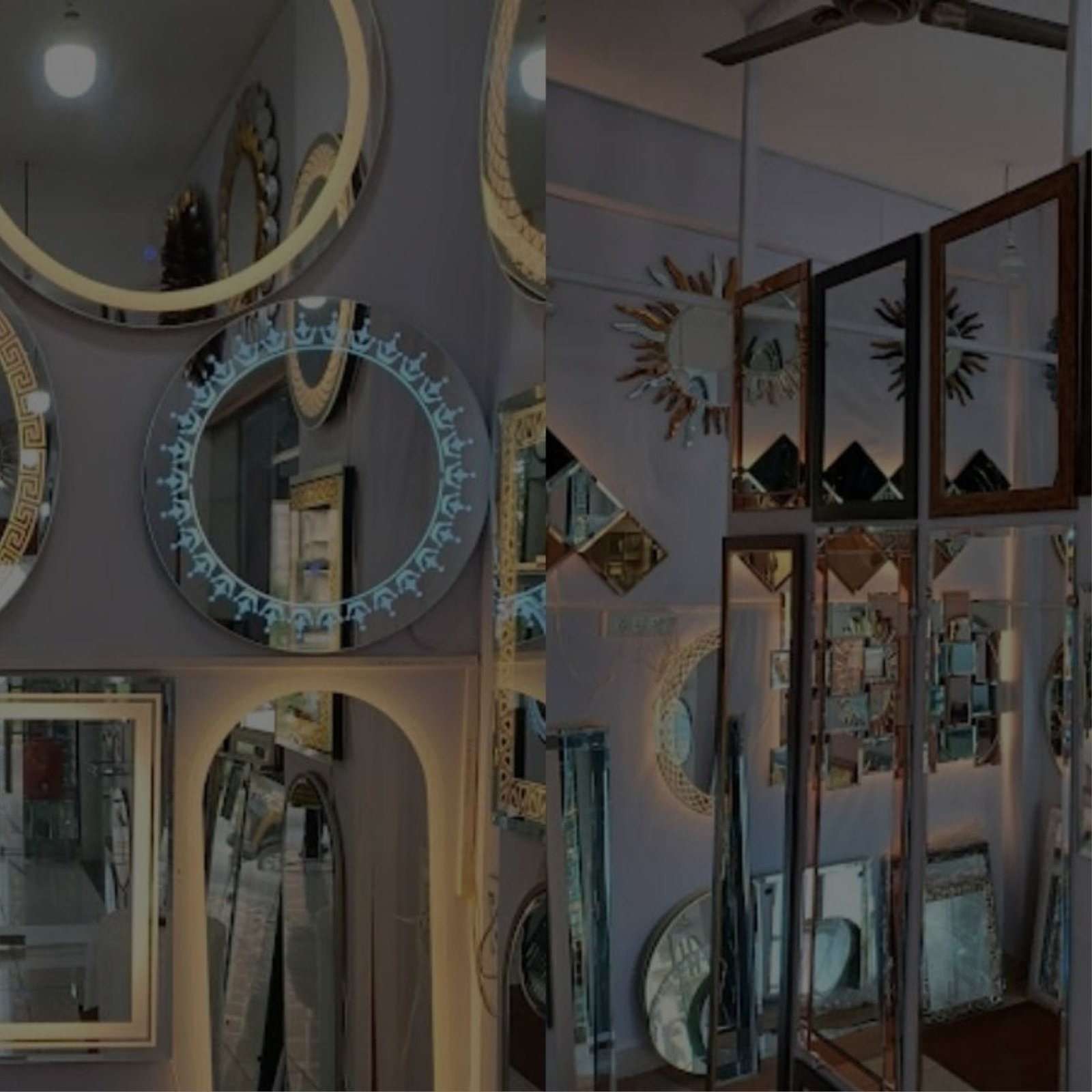 A glass store with various glass products on display.