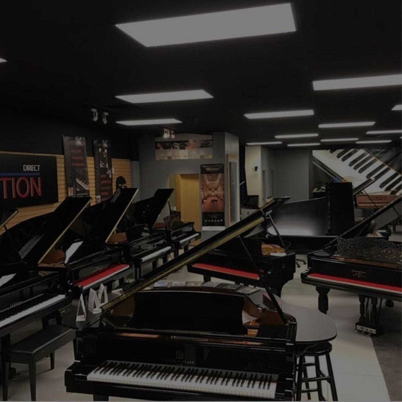Piano Store a filled with numerous pianos and musical instruments