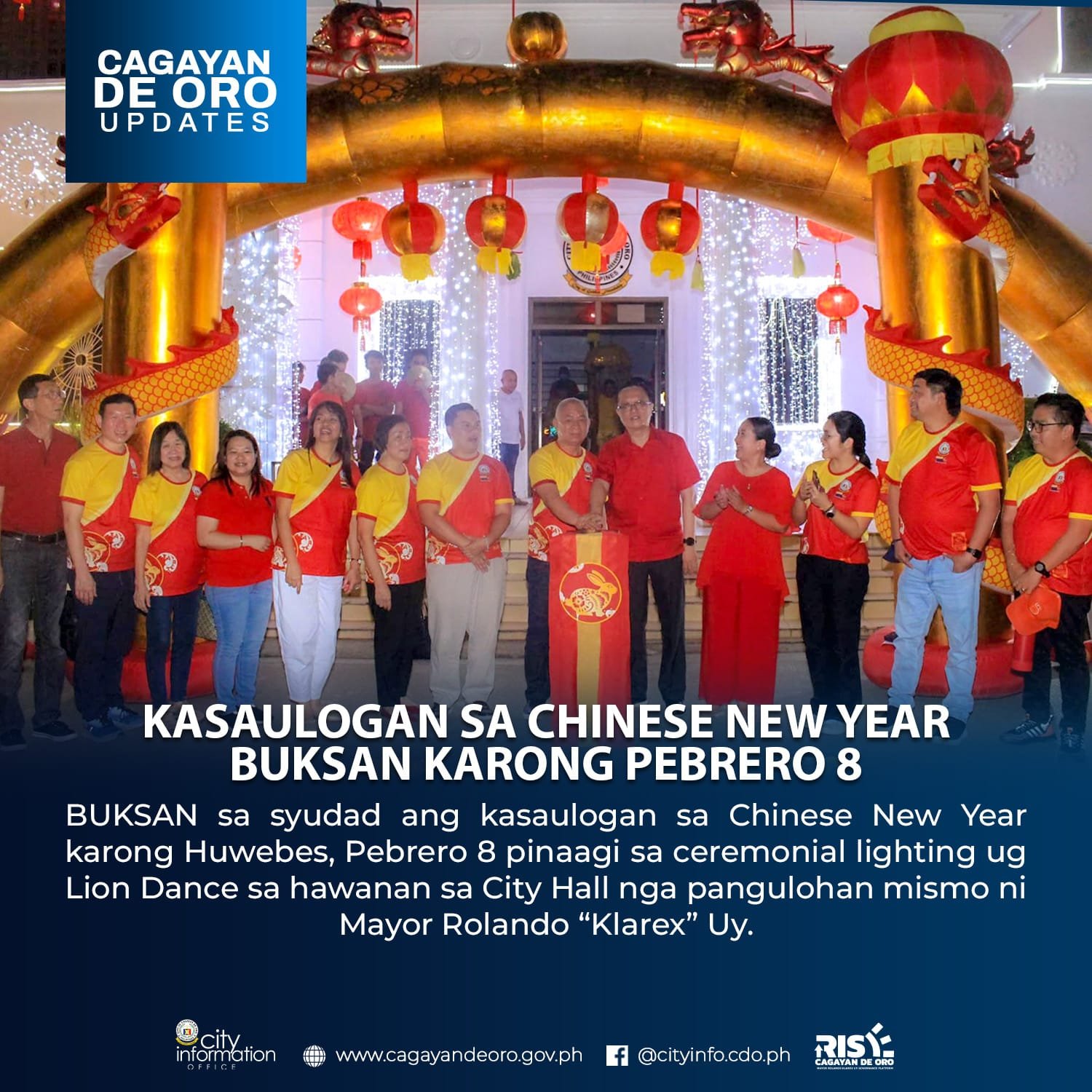 Cagayan de Oro, Kasaulongan sa Chinese New Year buksan karong pebrero 8.