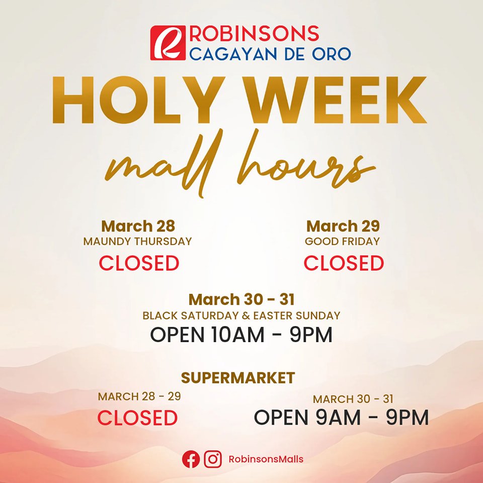 Holy Week Mall Schedule: Check out special hours for the upcoming holiday week at your favorite shopping center.