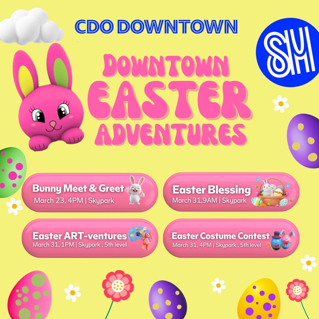 A colorful flyer showcasing exciting Easter adventures in downtown. Join the fun-filled festivities!