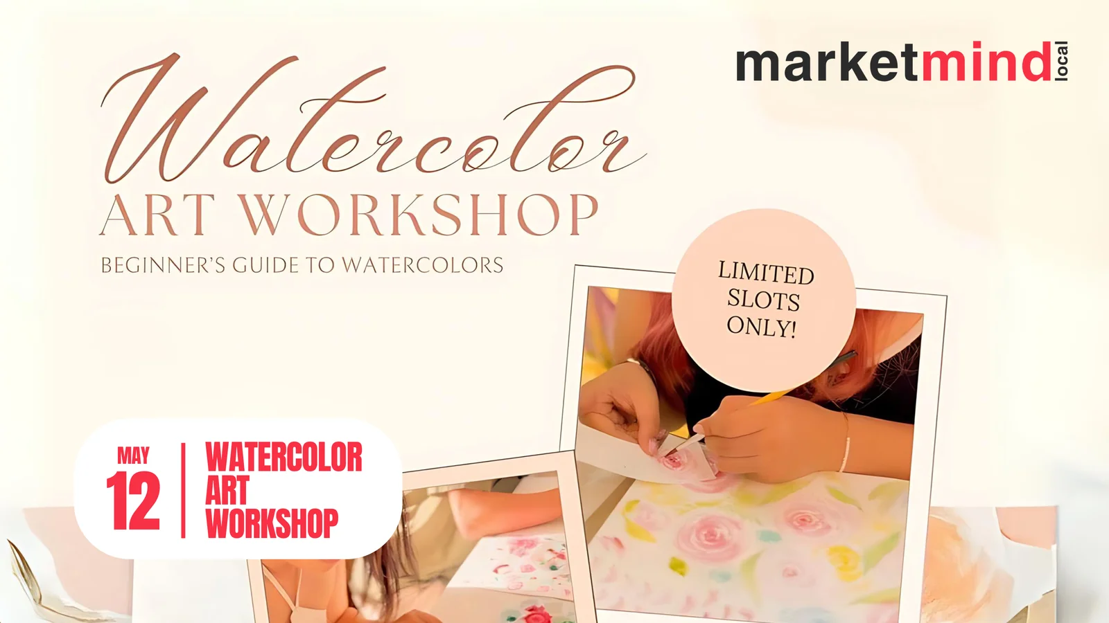 Watercolor art workshop at MarketMind: Participants painting vibrant scenes using watercolor techniques