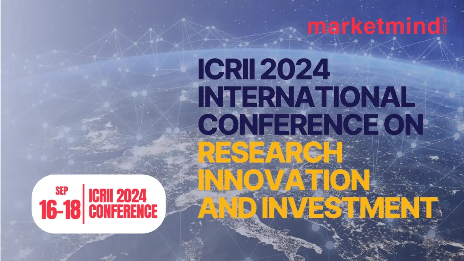 1. Image of the ICRI 2024 conference logo, showcasing themes of research, innovation, and investment in a professional setting.