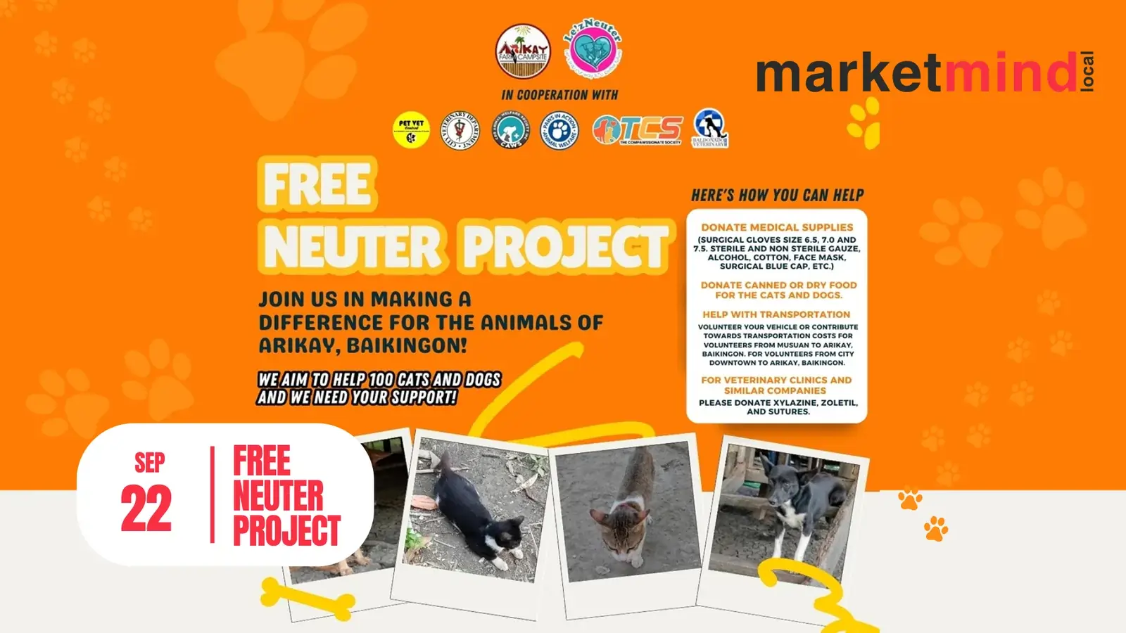 1. Flyer promoting a free neuter project, featuring details on services and benefits for pet owners in the community.