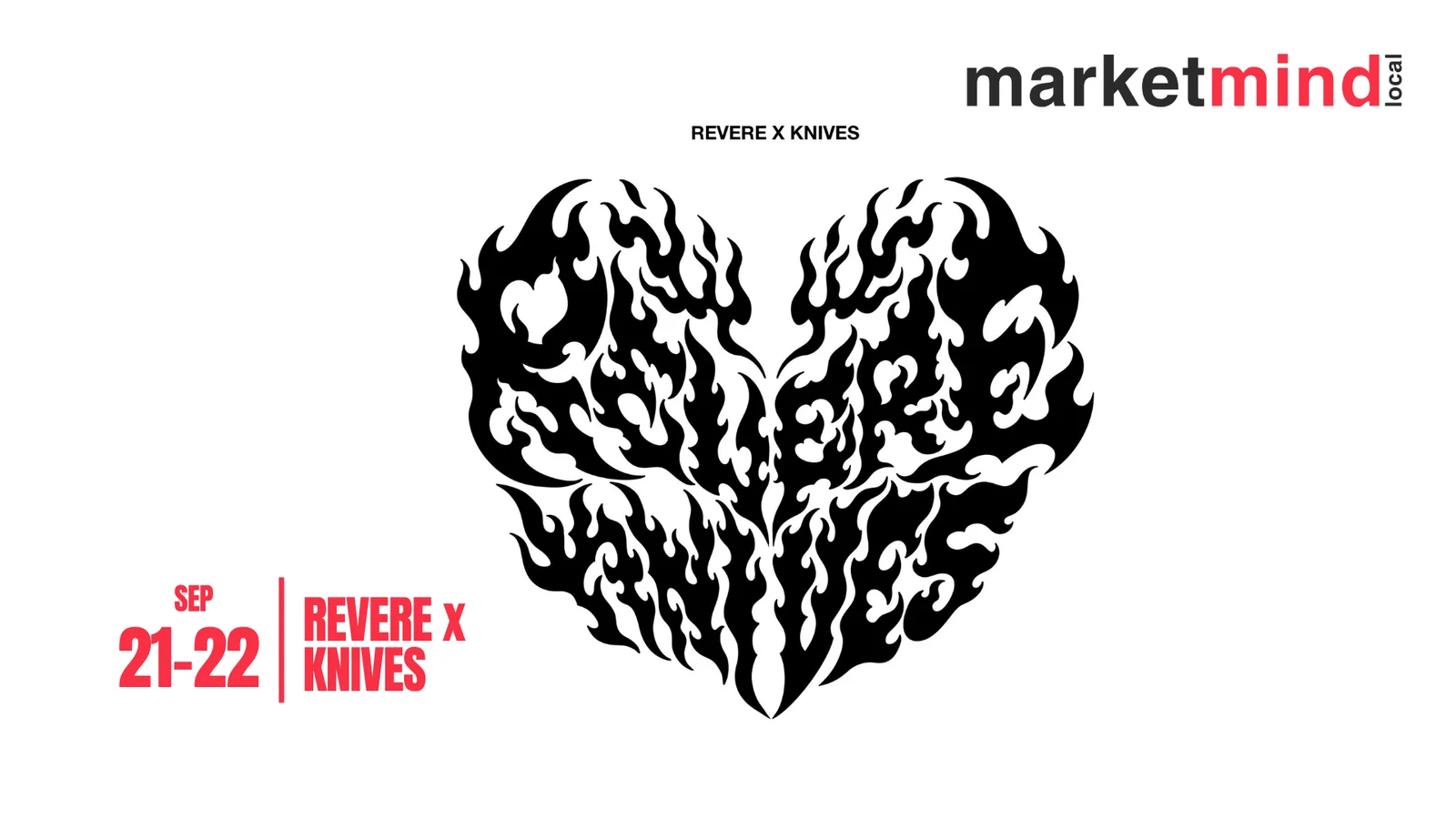 1. Black and white logo of Revere x Knives. the event displayed prominently