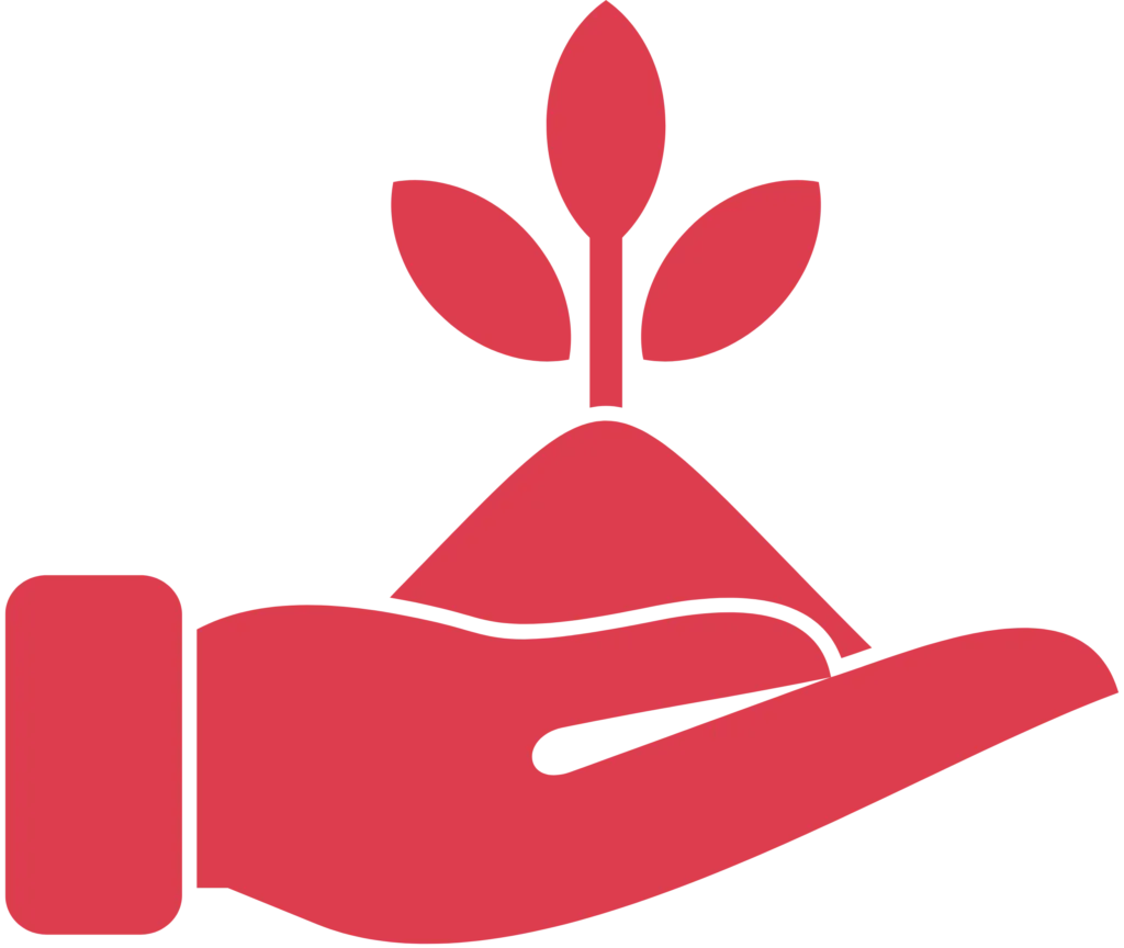 A hand gently cradles a vibrant plant featuring a striking red stem, symbolizing growth and care.