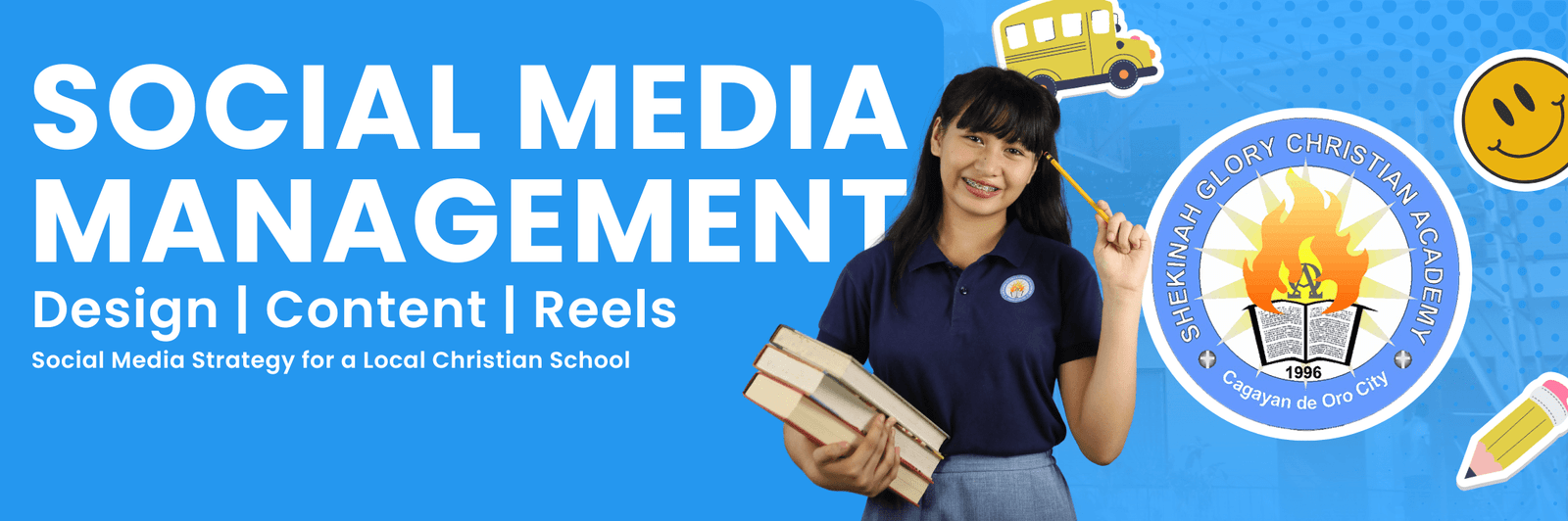 Image of a person managing social media accounts on a laptop, with various social media icons displayed on the screen.